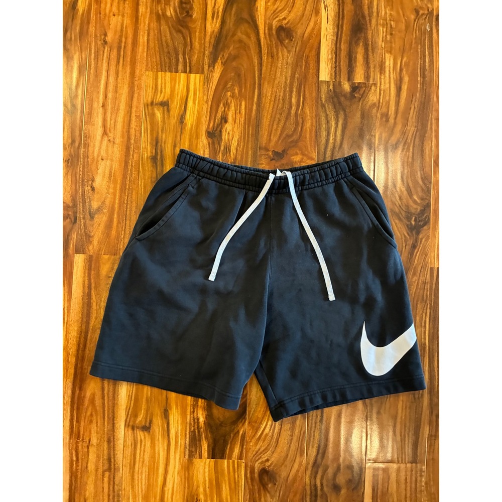 Nike Mens Sportswear Fleece Shorts Black Big Swoosh Logo Drawstring Size L